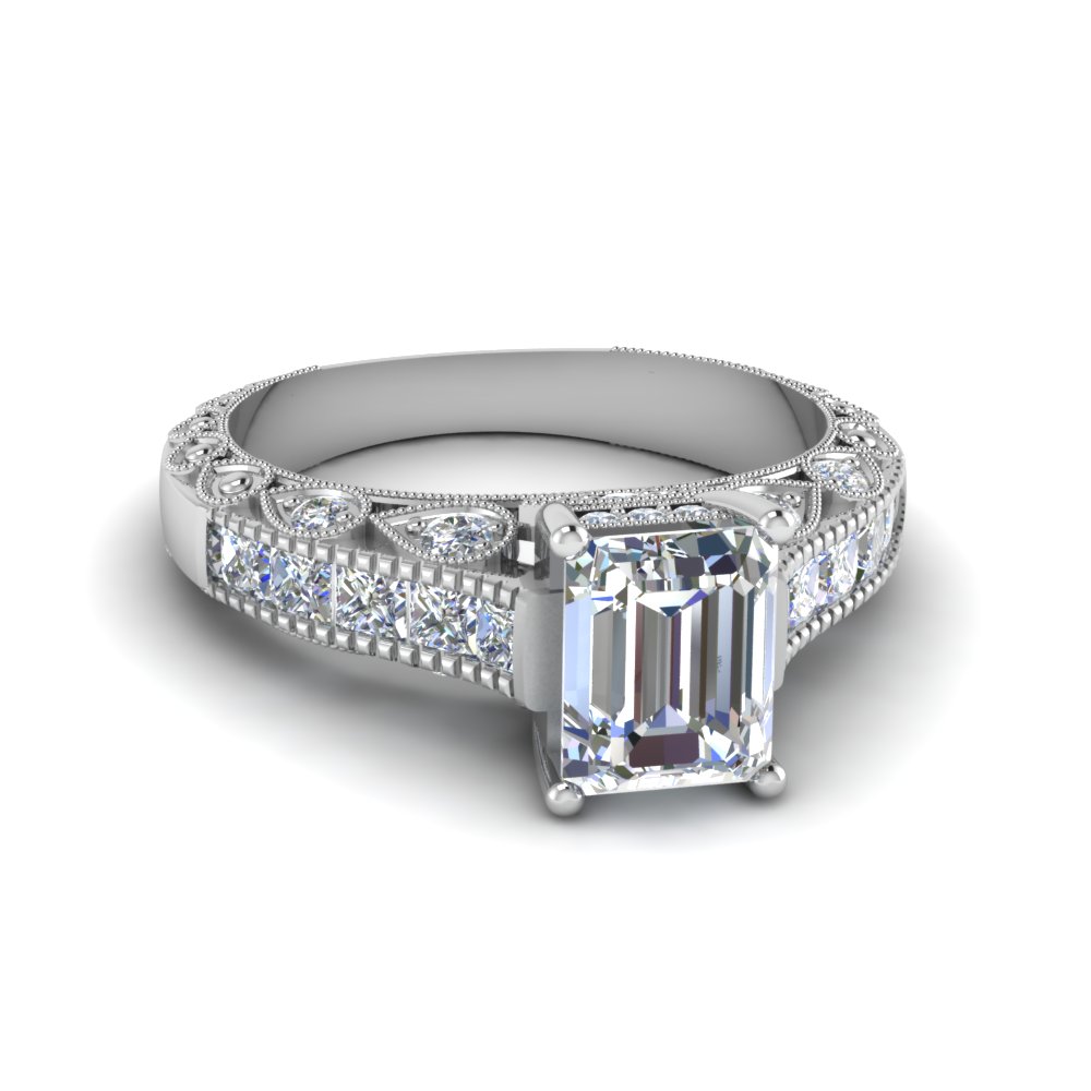 Emerald Cut Antique Channel Set Diamond Shank Engagement ...