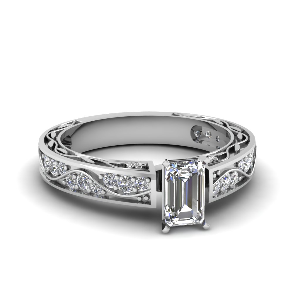 Antique Filigree Emerald Cut Lab Diamond Engagement Ring In 950 ...