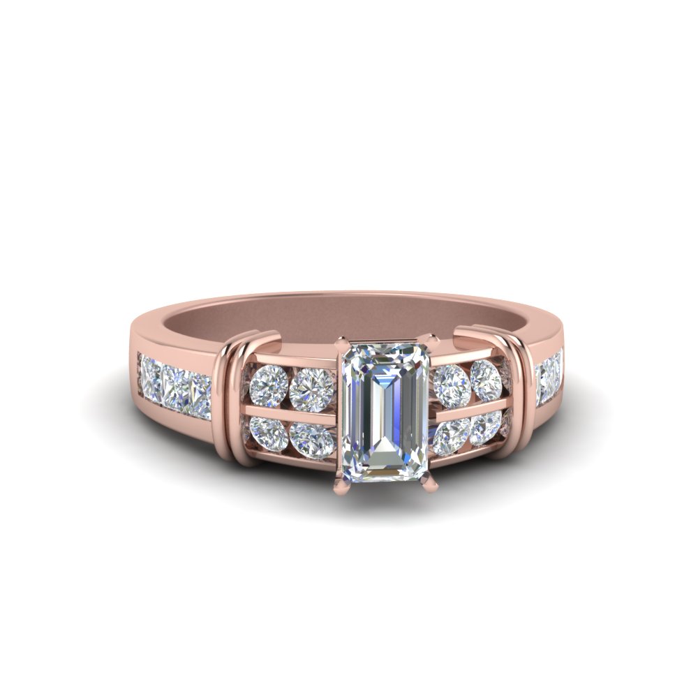 Rose Gold Emerald Cut Side Stone Rings