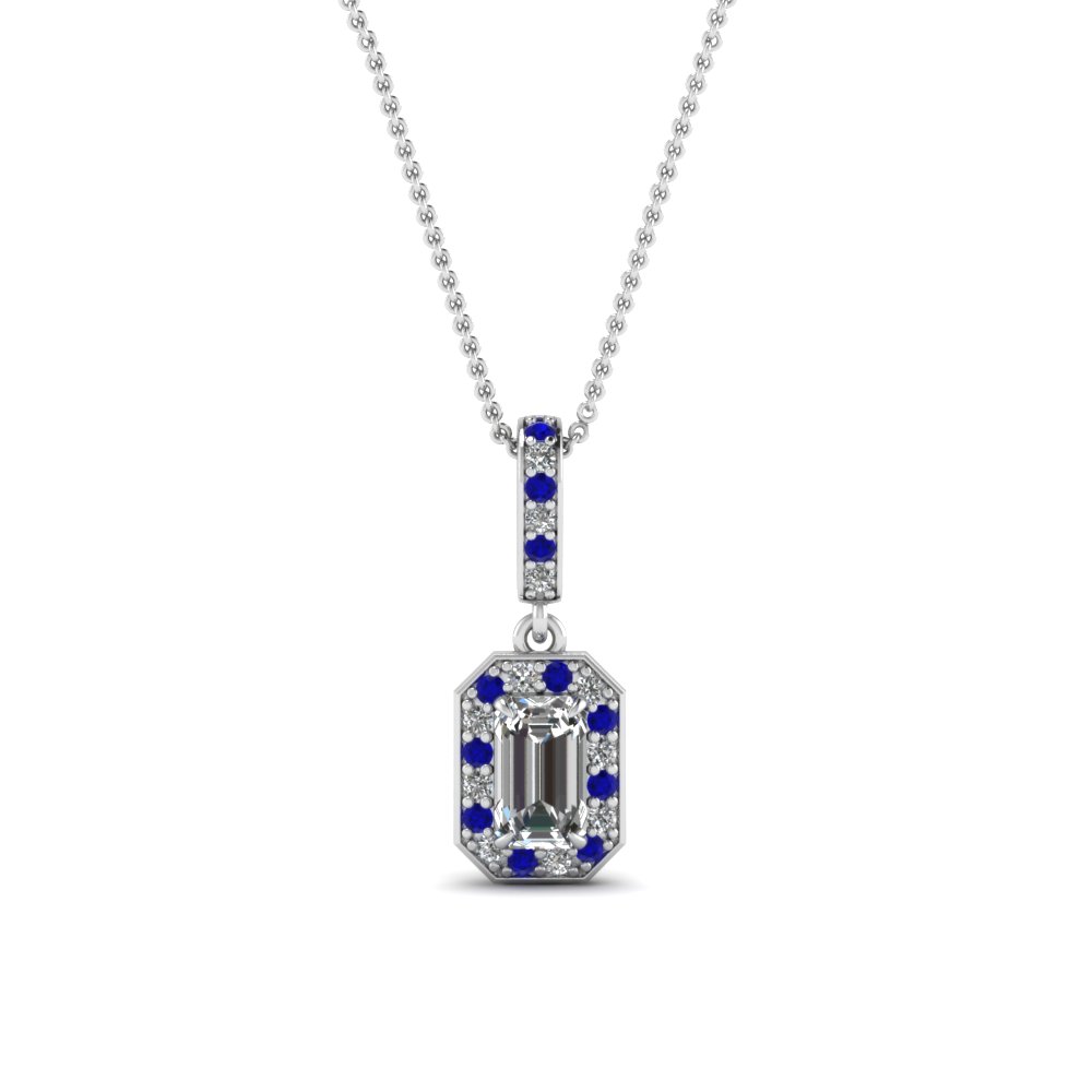 Oval Blue Sapphire & Diamond Pendant Necklace 14K White Gold (3.60ctw)