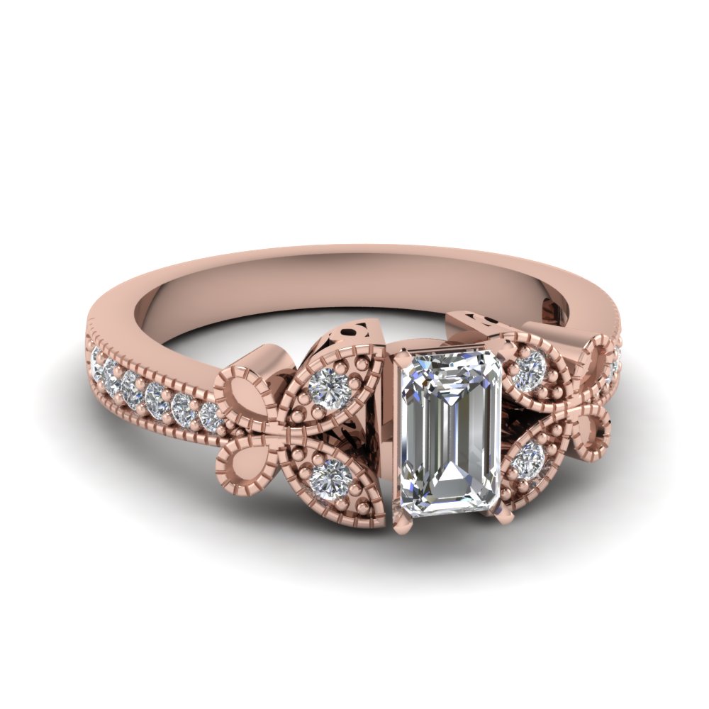 Emerald Cut Butterfly Diamond Vintage Engagement Bridal ...