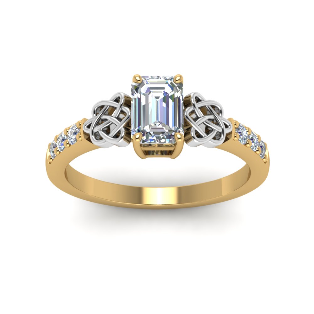 Emerald Cut Celtic Diamond Ring In 14K Yellow Gold | Fascinating Diamonds