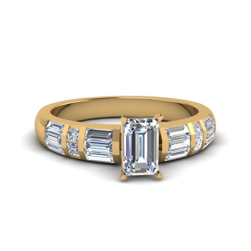 channel set emerald cut diamond ring