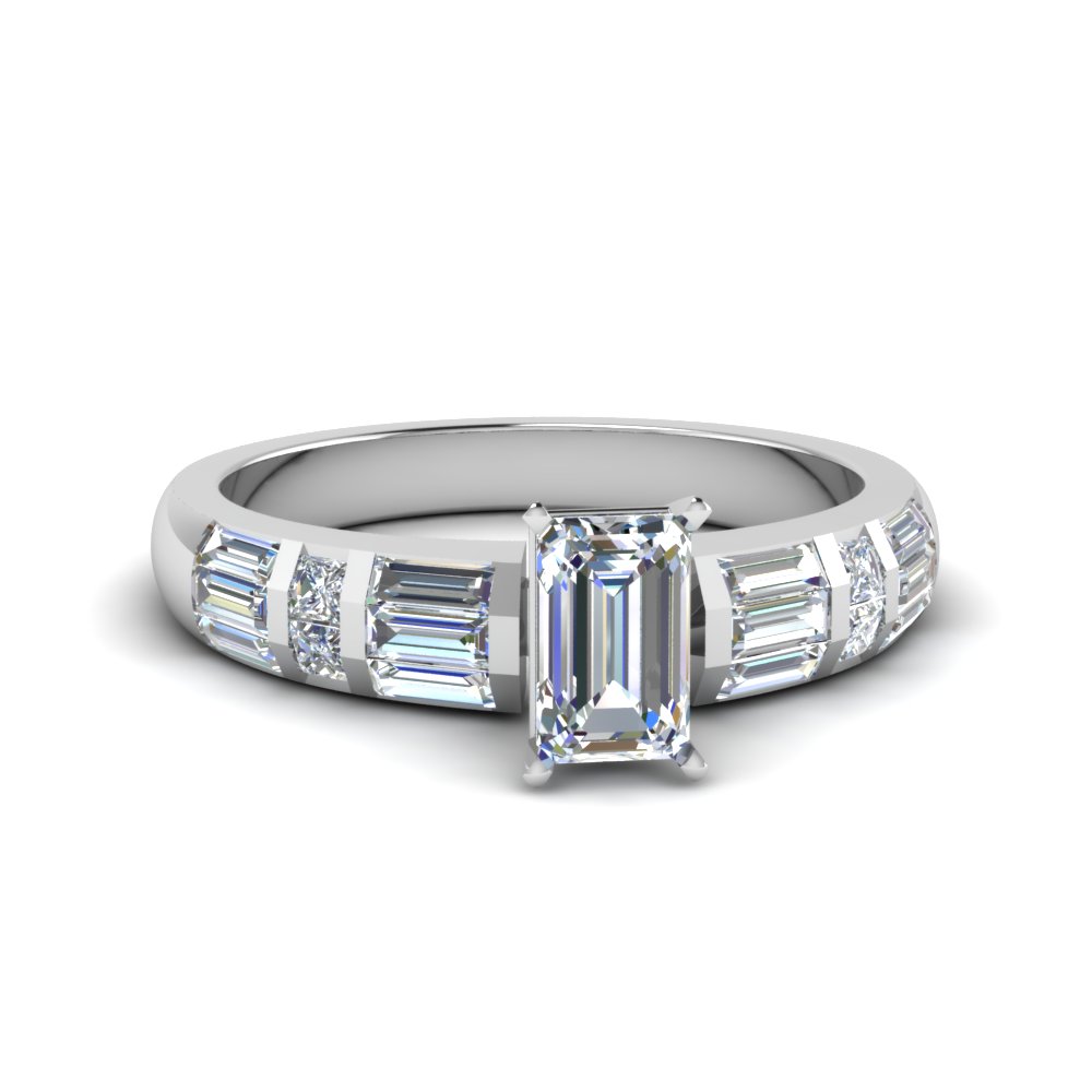 Emerald Cut Channel Set Baguette Diamond Engagement Ring In 950 Platinum