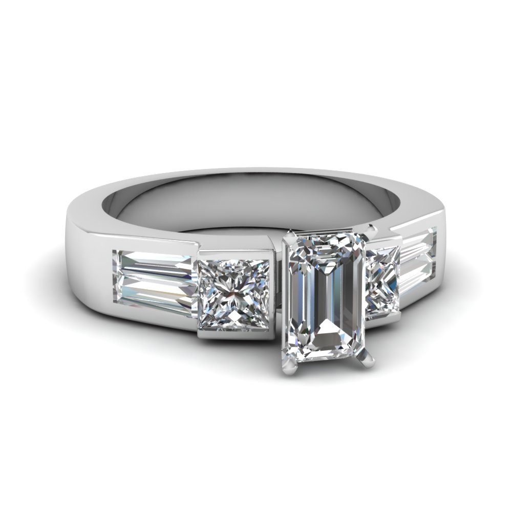 emerald cut and princess cut diamond ring