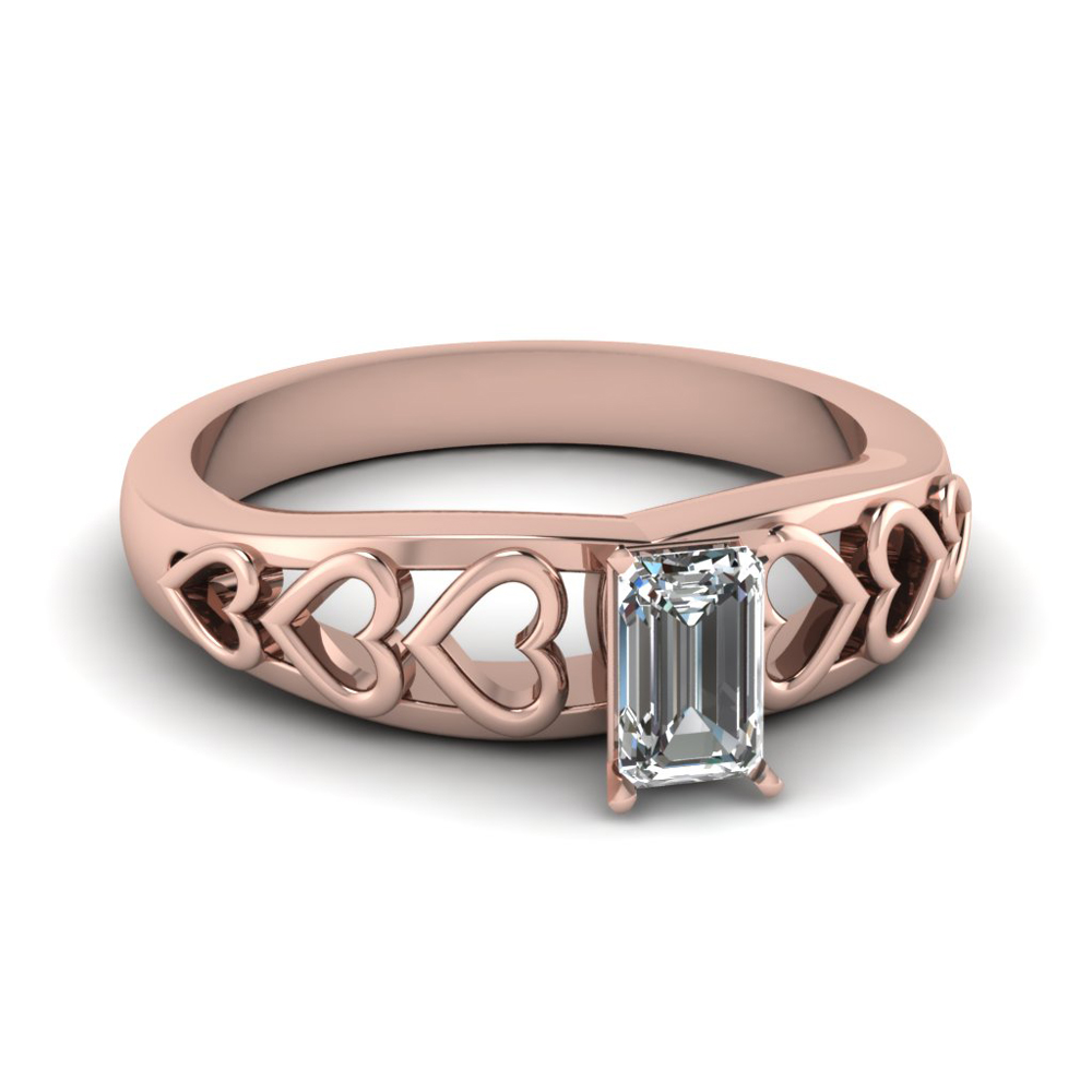 Emerald Cut Solitaire Rose Gold Rings