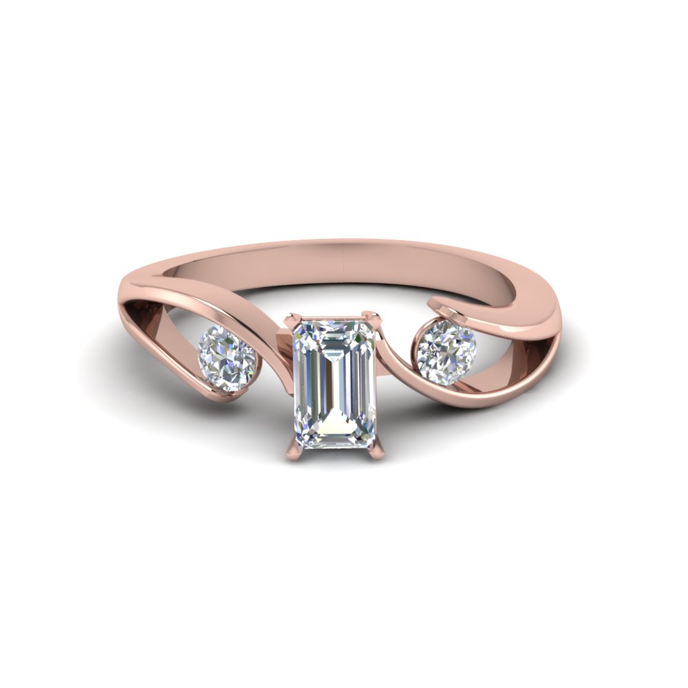 Rose Gold Emerald Cut 3 Stone Engagement Rings