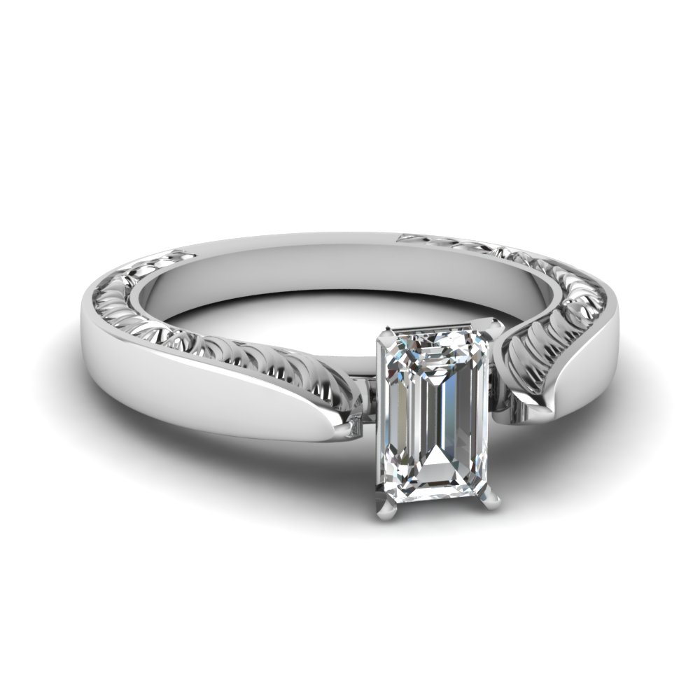 Emerald Cut White Gold Solitaire Rings