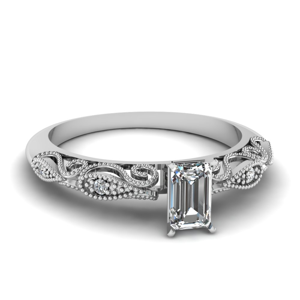 Emerald Cut Milgrain Engagement Rings