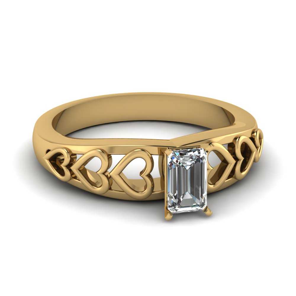 emerald cut heart design solitaire diamond engagement ring in FD1148EMR NL YG