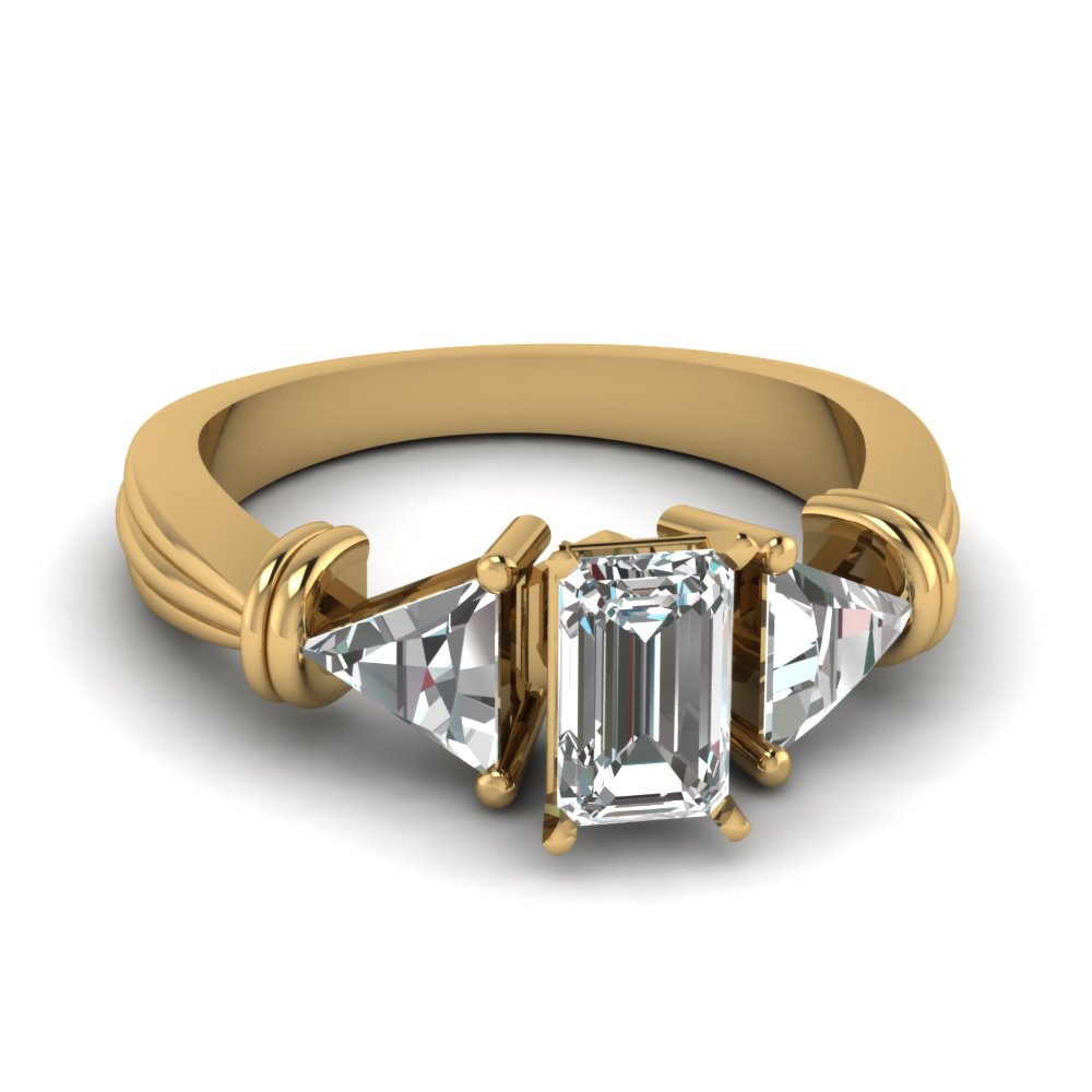 Gold Emerald Cut 3 Stone Rings