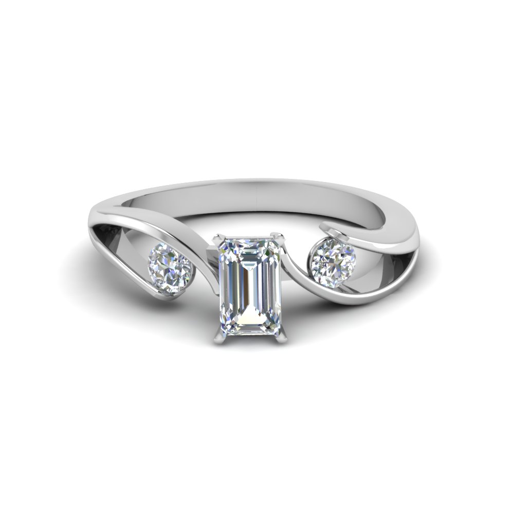 Tension Set Emerald Cut 3 Stone Engagement Ring In 950 Platinum