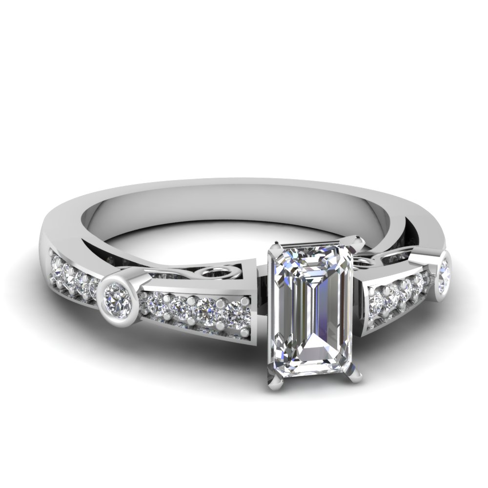 Emerald Cut Diamond Tapered Vintage Engagement Ring In 950 Platinum ...