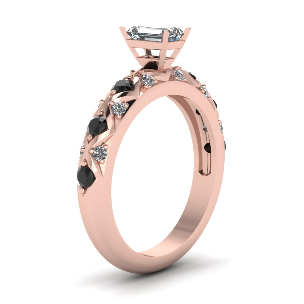 Antique Pave Half Carat Engagement Ring with 14K Rose Gold Black Diamond