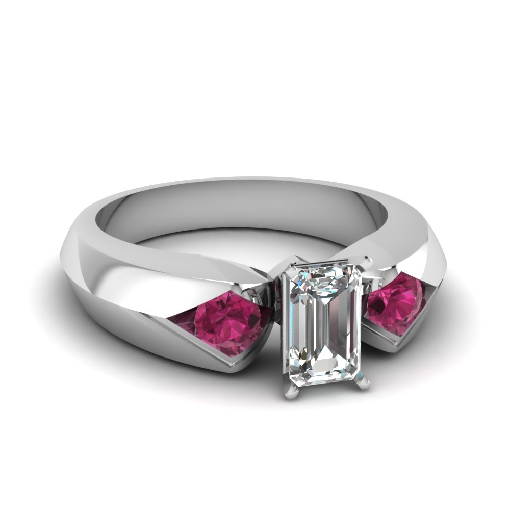 Sapphire & Emerald Cut 3 Stone Women Diamond Ring