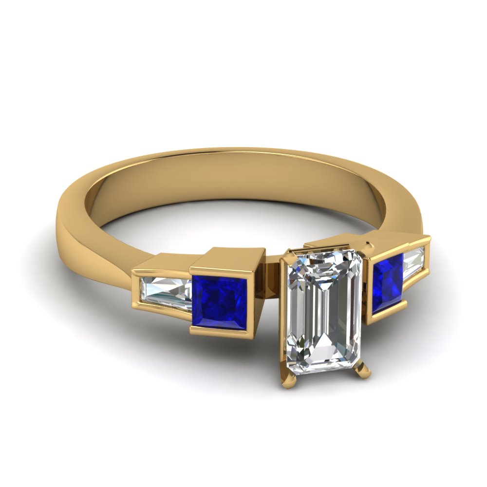 Art deco emerald cut sapphire engagement rings