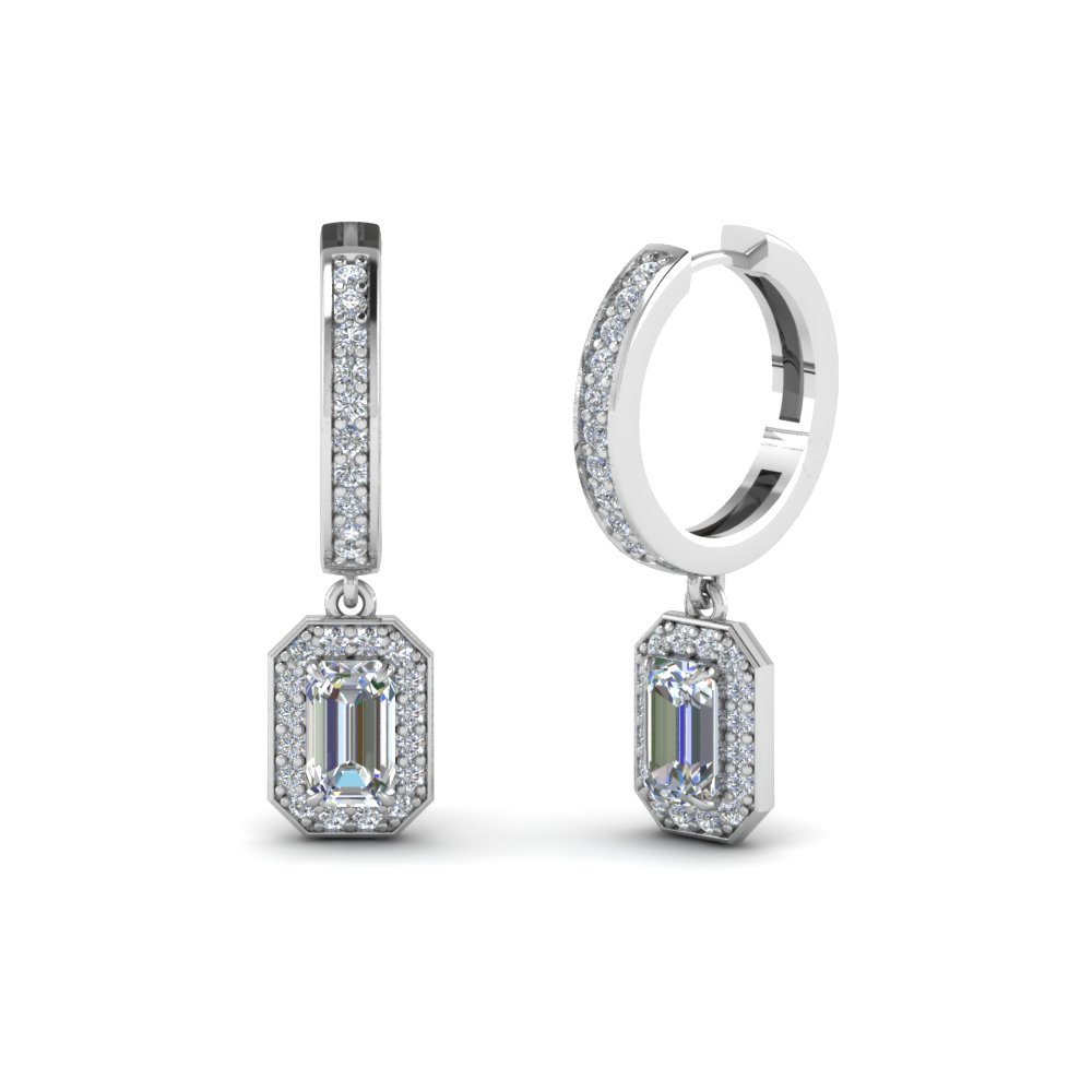 emerald cut halo drop diamond earring in FDEAR1185EM NL WG