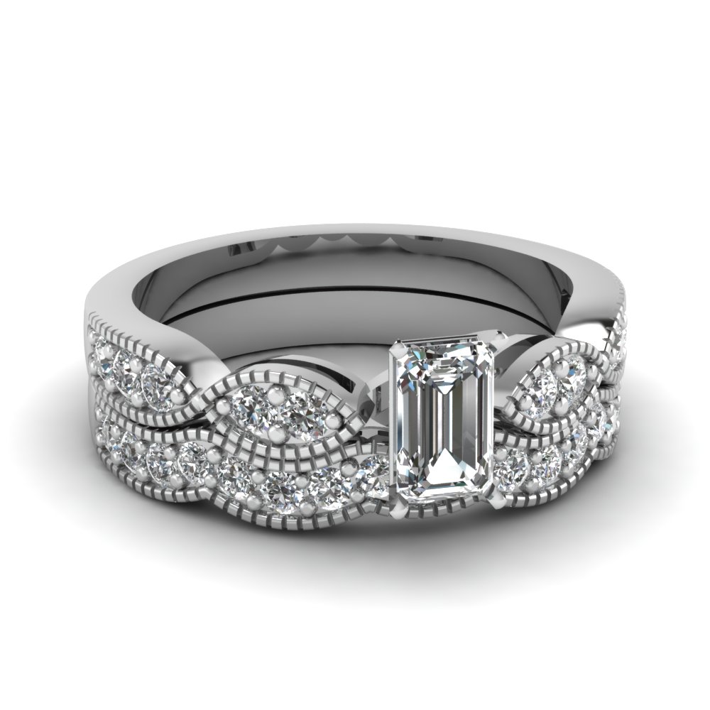 Emerald Cut Diamond Milgrain Weave Wedding Set In 950 Platinum Emerald Cut Diamond Milgrain Weave Wedding Set In 950 Platinum Fdens3053em Nl Wg