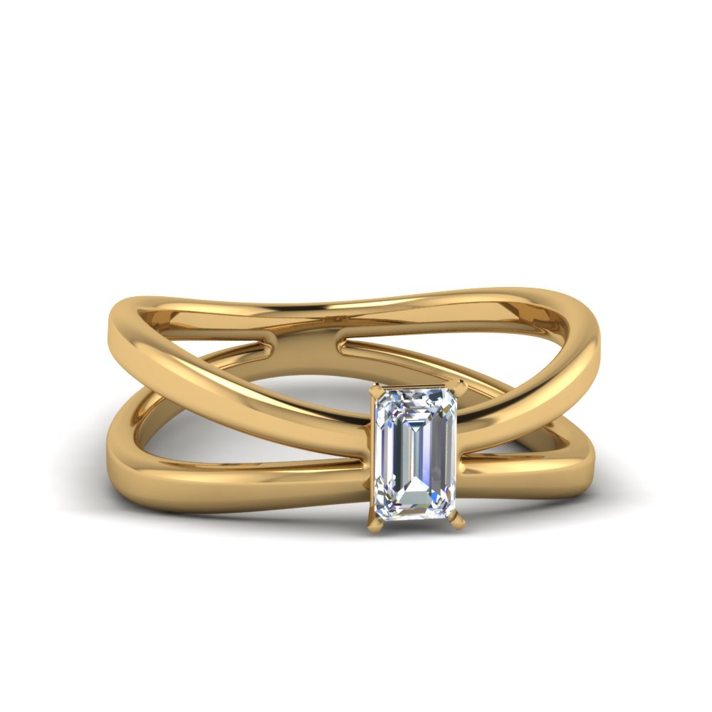 reversed split emerald cut solitaire engagement ring in FD1008EMR NL YG