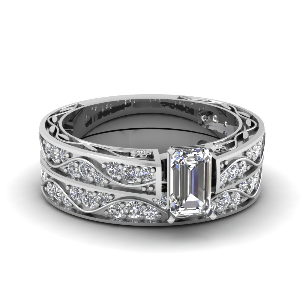 Emerald Cut Diamond Wedding Ring Set In White Gold - Fascinating Diamonds
