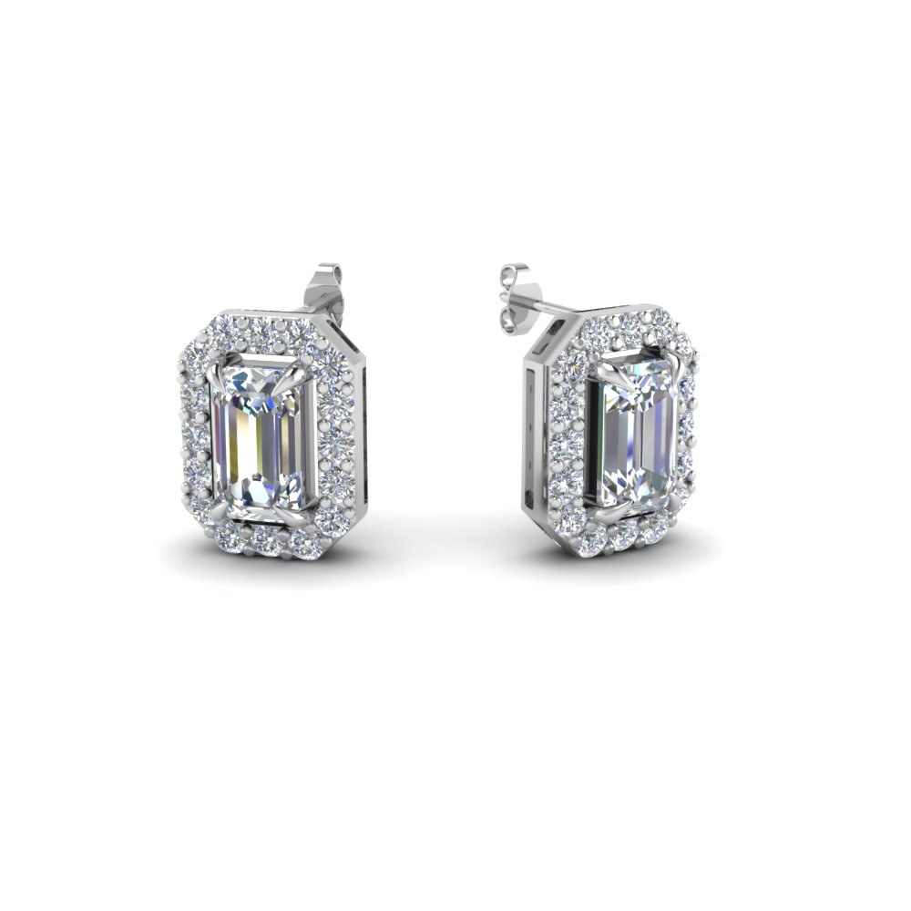Emerald Cut Diamond Stud Earrings In 14K White Gold | Fascinating Diamonds