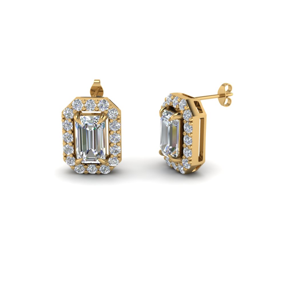 Emerald Cut Diamond Stud Earrings In 14K Yellow Gold | Fascinating Diamonds