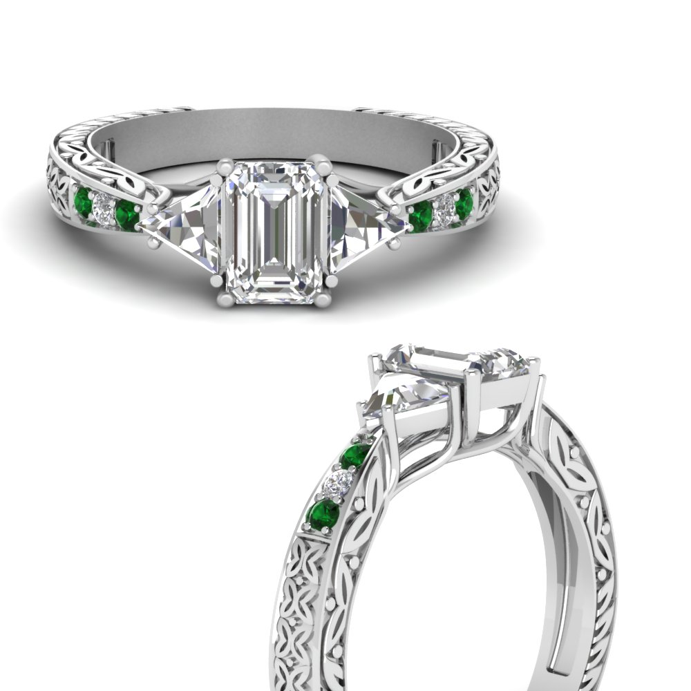 antique-trillion-and-emerald-cut-diamond-engagement-ring-with-emerald-in-FDENR2887EMRGEMGRANGLE3-NL-WG