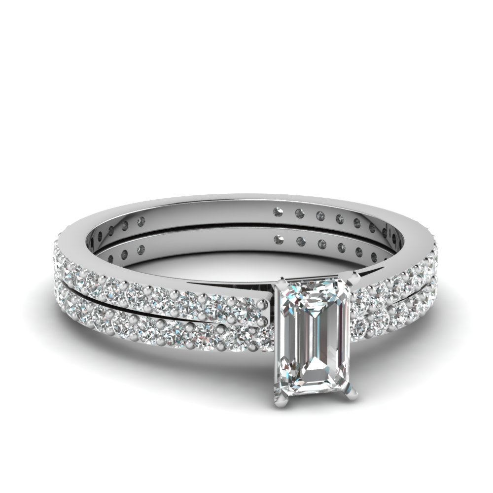 classic delicate emerald cut diamond wedding set in FDENS1425EM NL WG