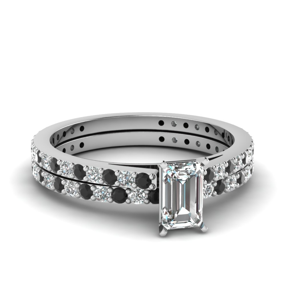 classic delicate emerald cut wedding set with black diamond in FDENS1425EMGBLACK NL WG