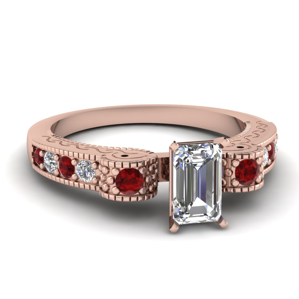 Emerald Cut Ruby Vintage Diamond Rings