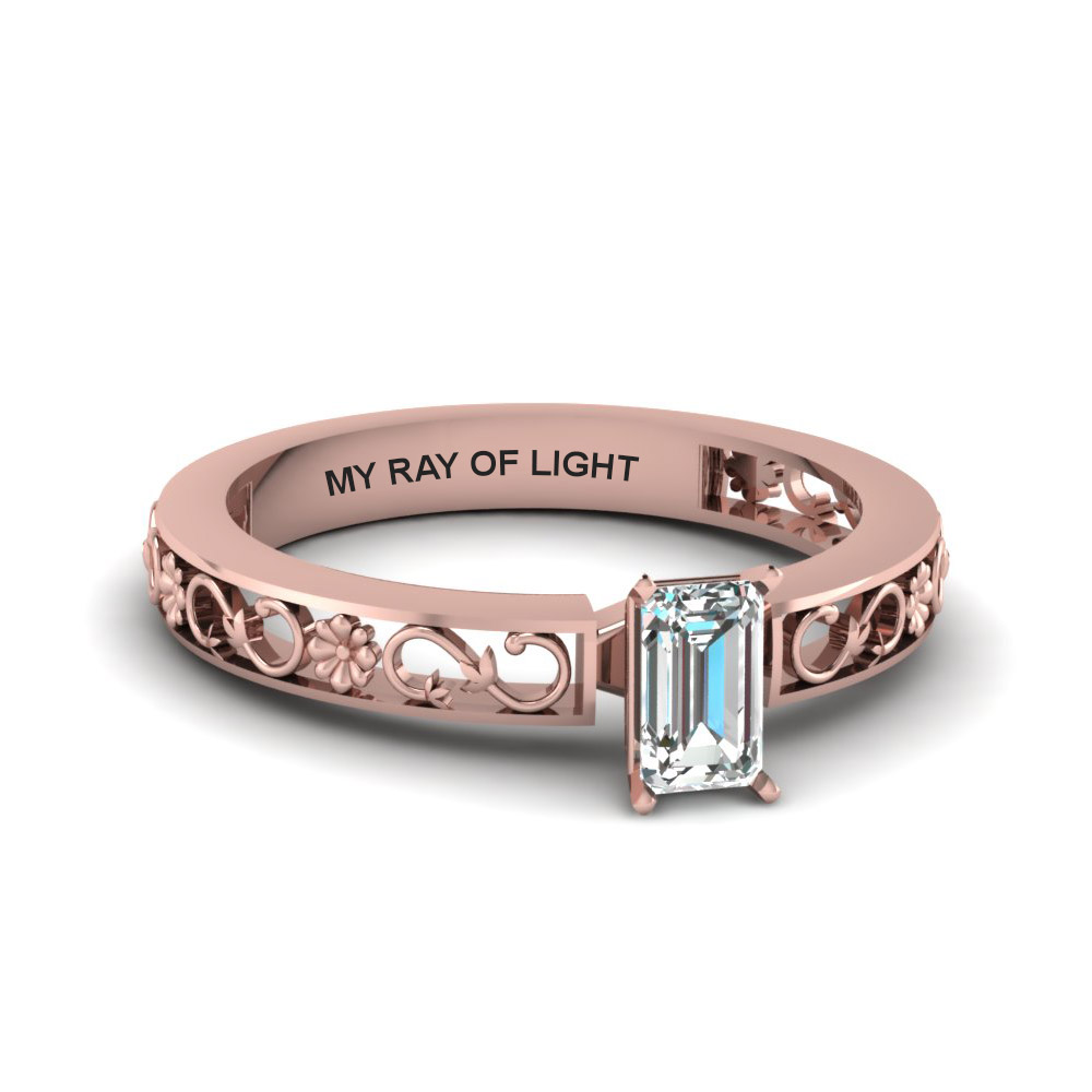 Rose Gold Emerald Cut Solitaire Rings