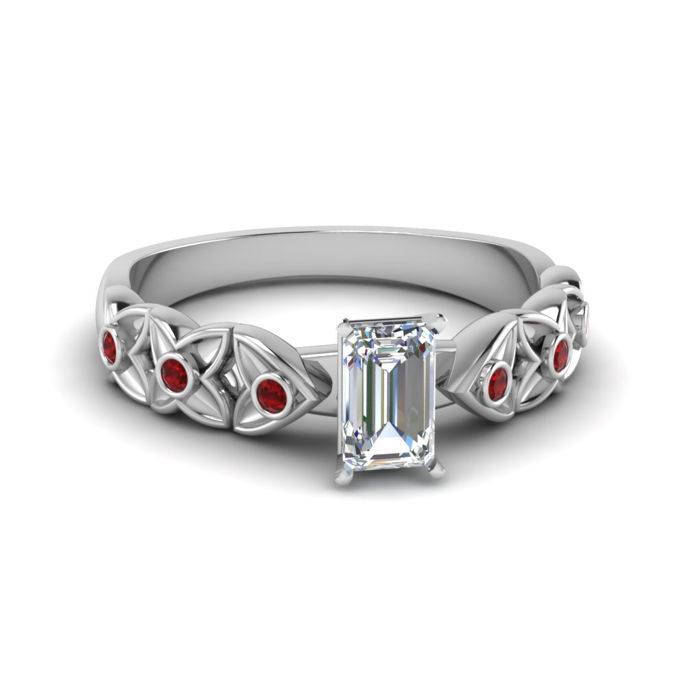 Emerald Cut Diamond & Ruby Rings