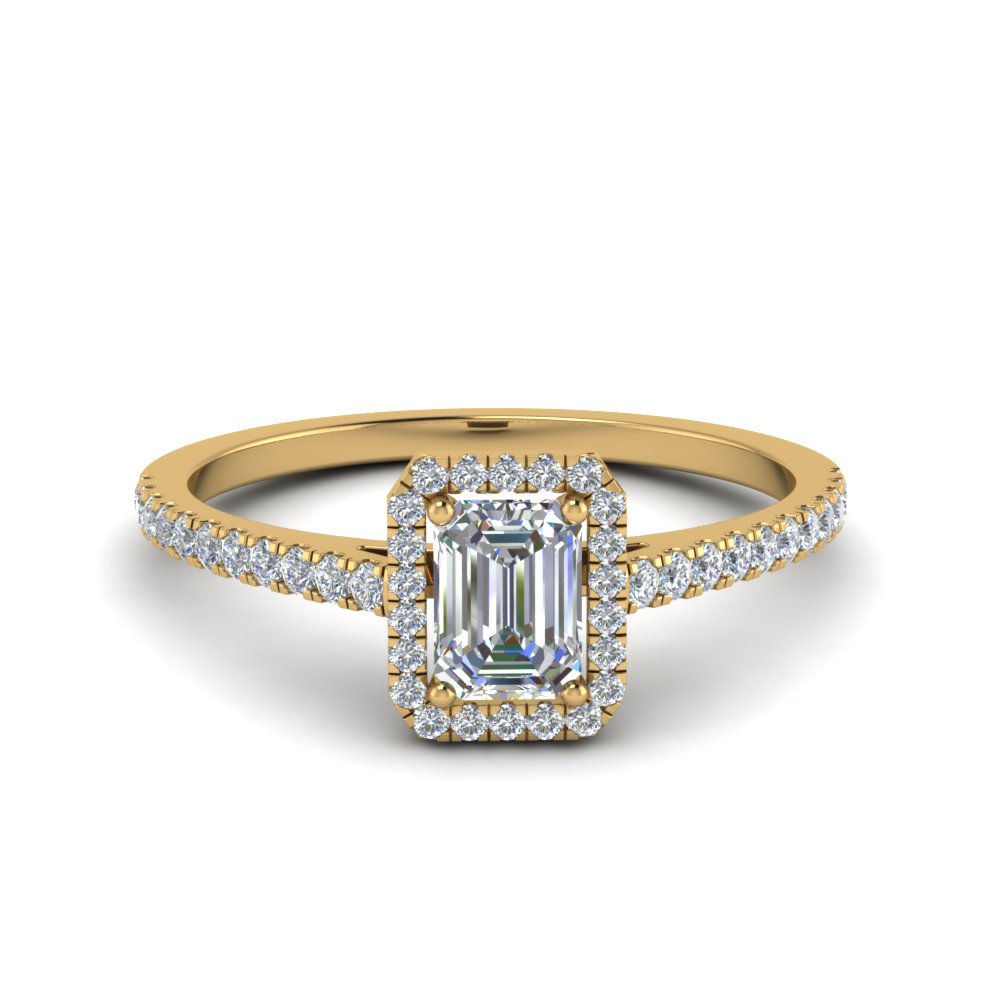 emerald cut french pave halo diamond engagement ring in 14K yellow gold FD8183EMR NL YG