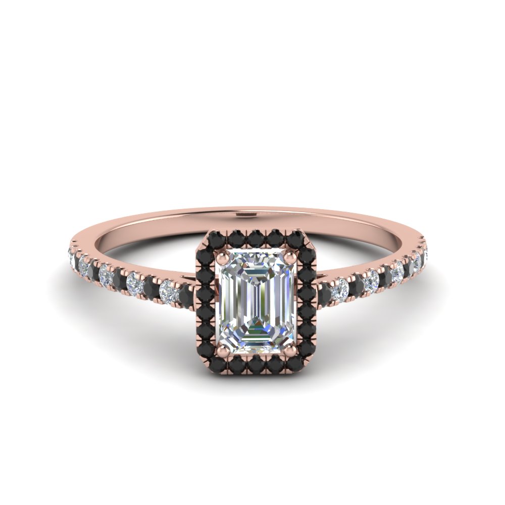 Emerald Cut French Pave Halo Engagement Ring With Black Diamond In 18k Rose Gold Fascinating Diamonds,Rye Grass Field