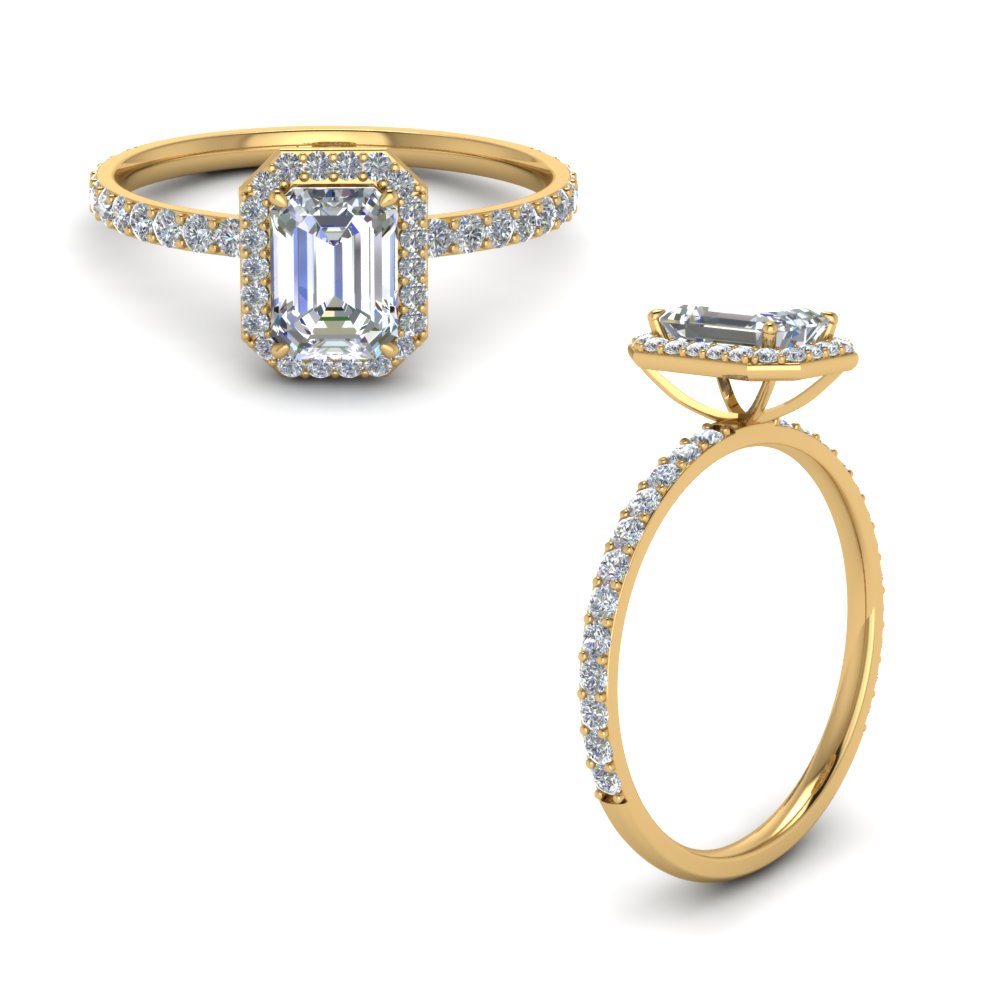 emerald cut halo diamond engagement ring in FD8499EMRANGLE1 NL YG
