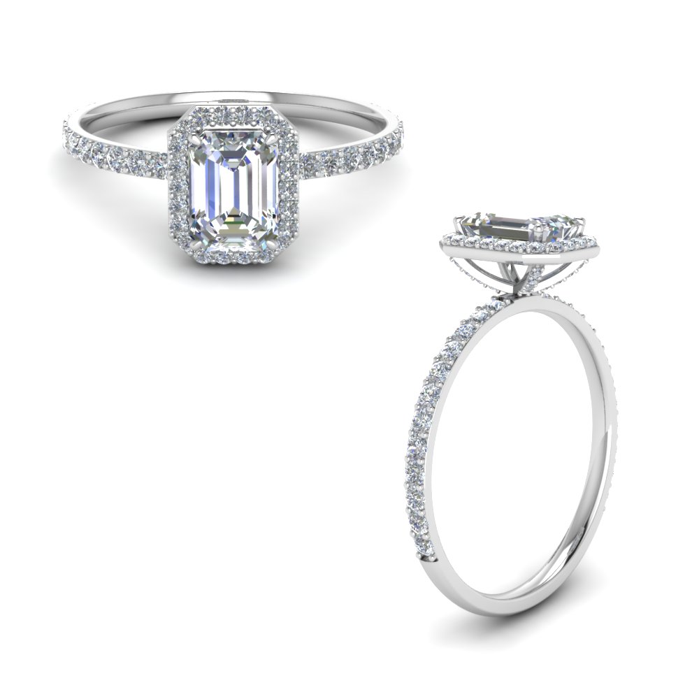 emerald cut halo diamond engagement ring in FD8501EMRANGLE1 NL WG