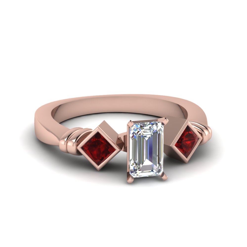 emerald cut kite set 3 diamond engagement ring with ruby in FDENR1414EMRGRUDR NL RG