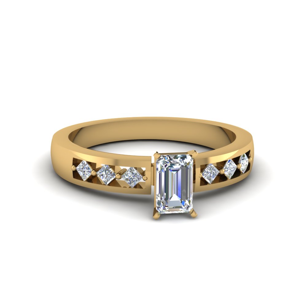 emerald cut kite set diamond engagement ring for women in FDENS3075EMR NL YG