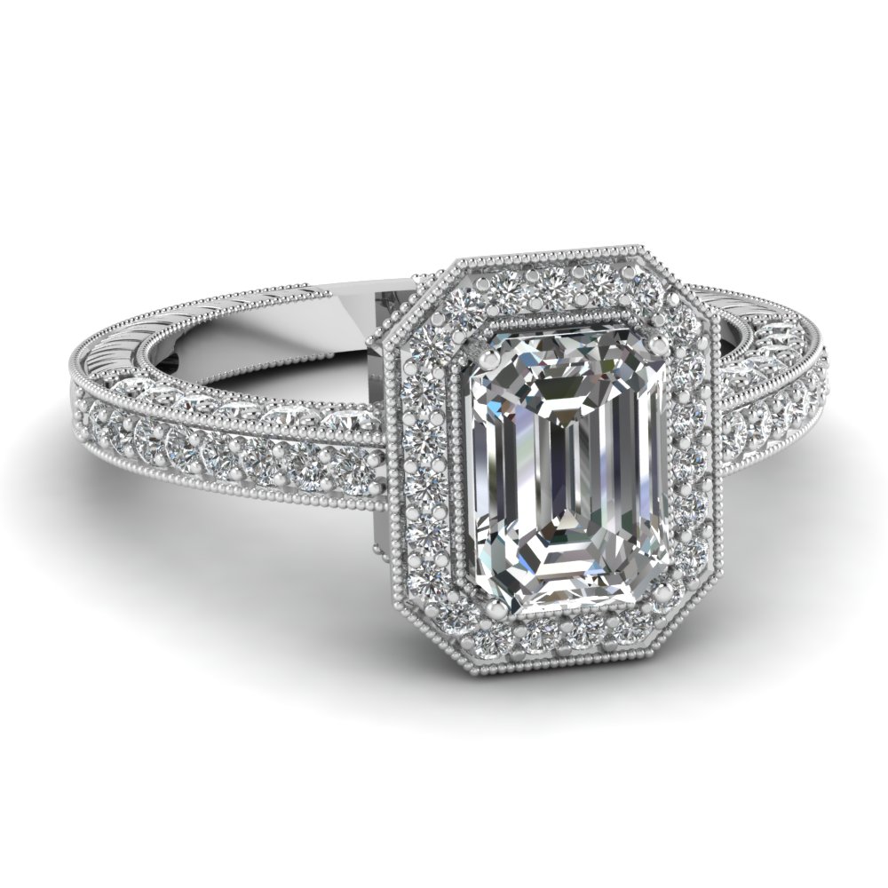Emerald Cut Halo Diamond Engagement Rings