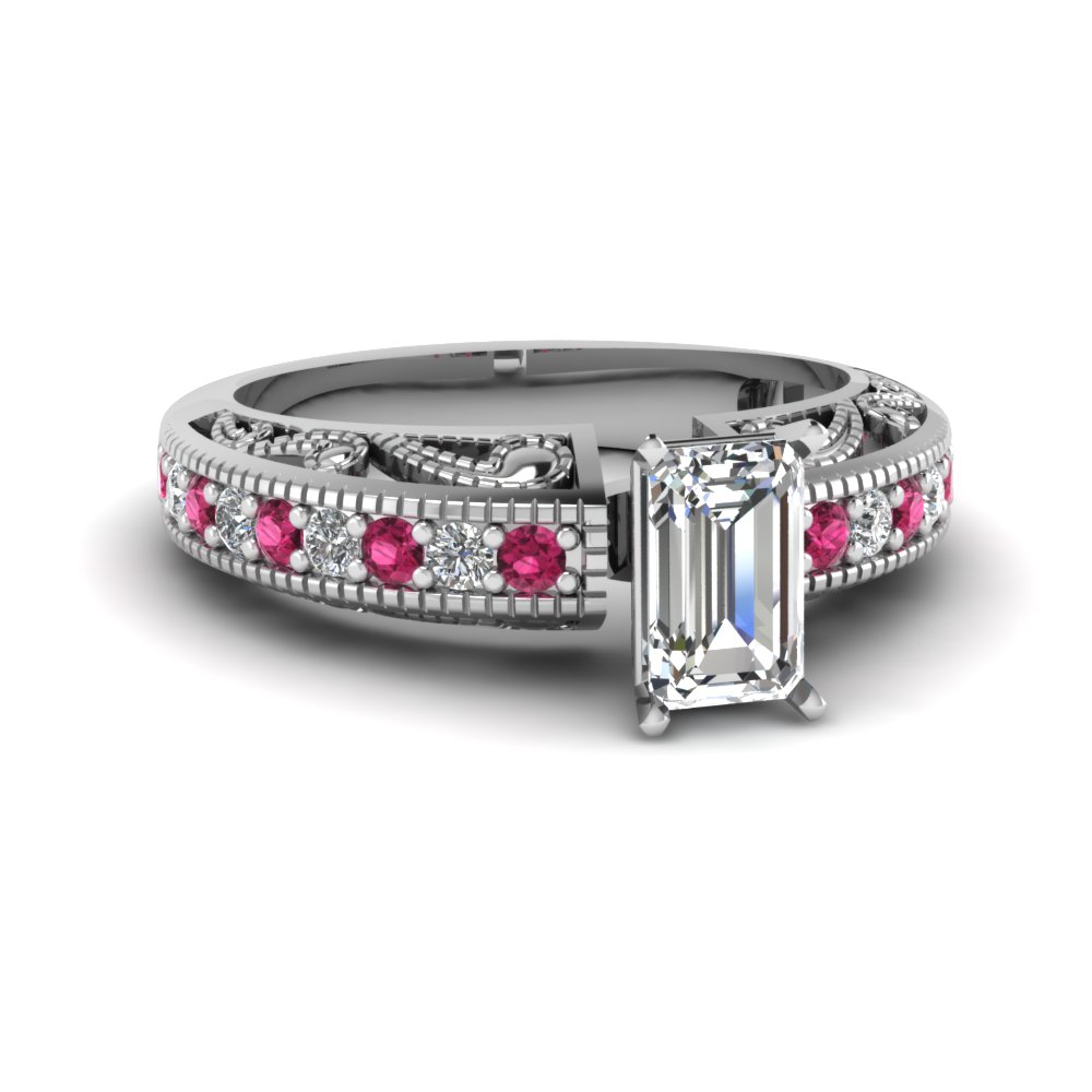 White Gold Milgrain Pink Sapphire Ring
