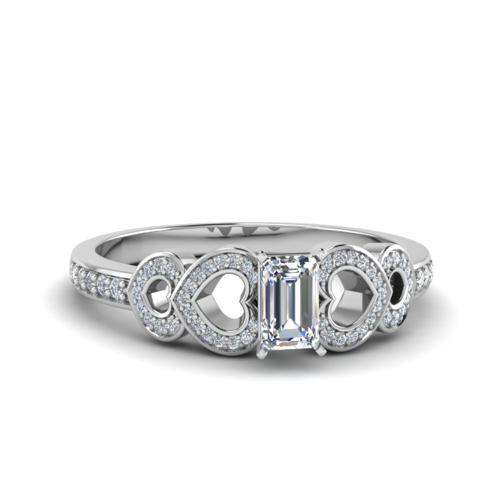 White Gold Emerald Cut Side Stone Rings