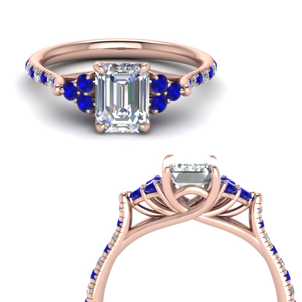 emerald cut petite cathedral diamond engagement ring with sapphire in FD123457EMRGSABLANGLE3 NL RG