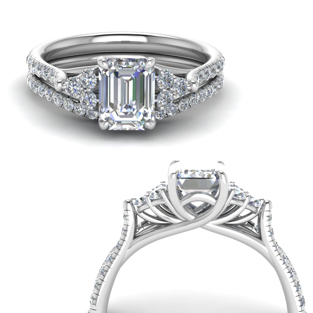 Emerald Cut Petite Cathedral Wedding Ring Set, 51% OFF