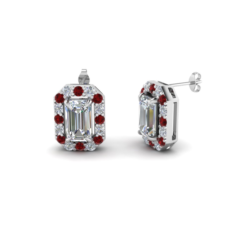 Emerald Cut Red Ruby Stud Earrings With White Diamond In 14k Emerald Cut Red Ruby Stud Earrings With White Diamond In 14k Gold Fdear1186emgrudr Nl Wg