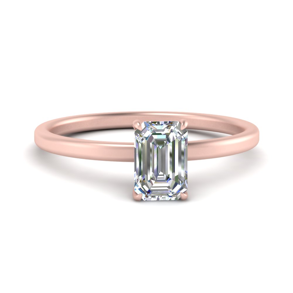 Emerald Cut Thin Classic Solitaire Diamond Engagement Ring In 14K Rose ...