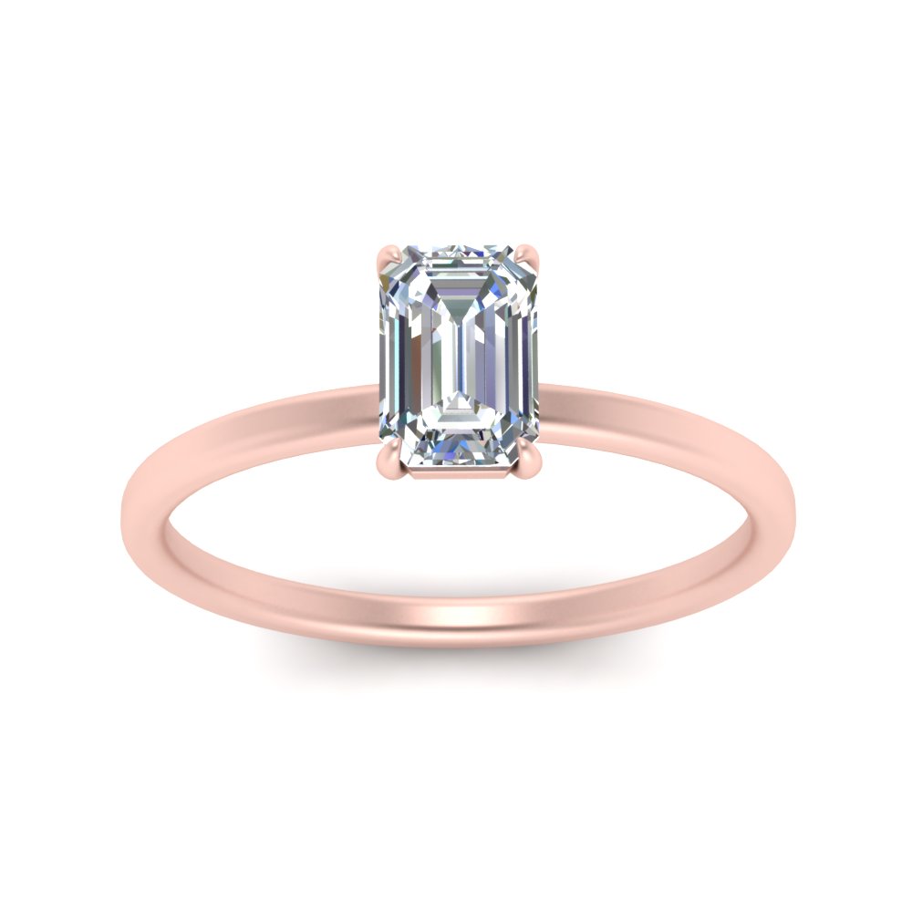 Emerald Cut Thin Classic Solitaire Diamond Engagement Ring In 14K Rose ...