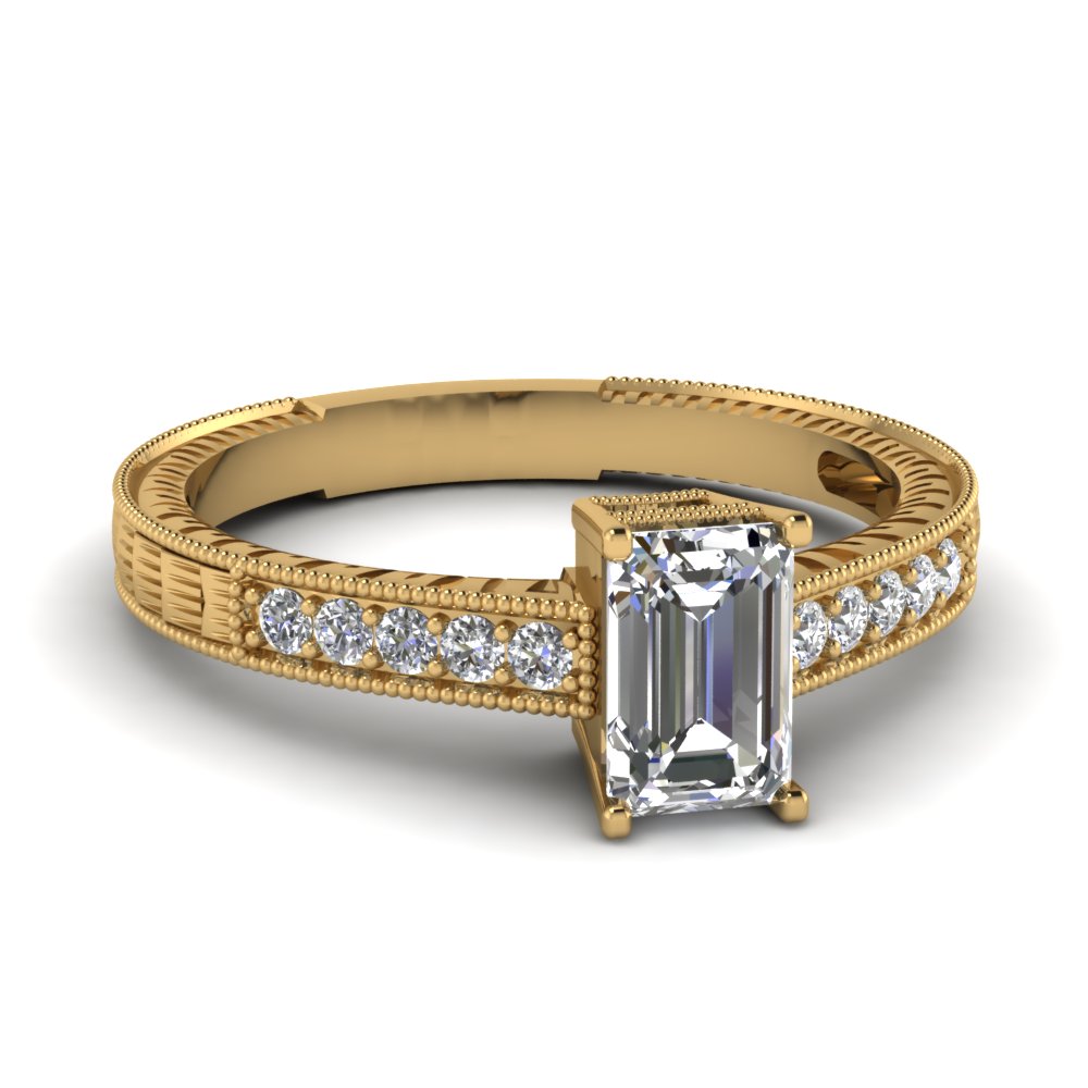 Emerald Cut Yellow Gold Discounted Diamond Wedding Ring