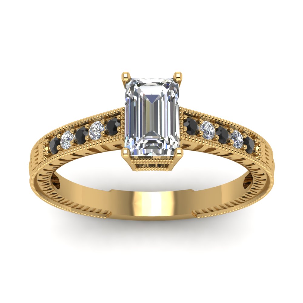 Emerald Cut Yellow Gold Discounted Wedding Ring With Black Diamond ...