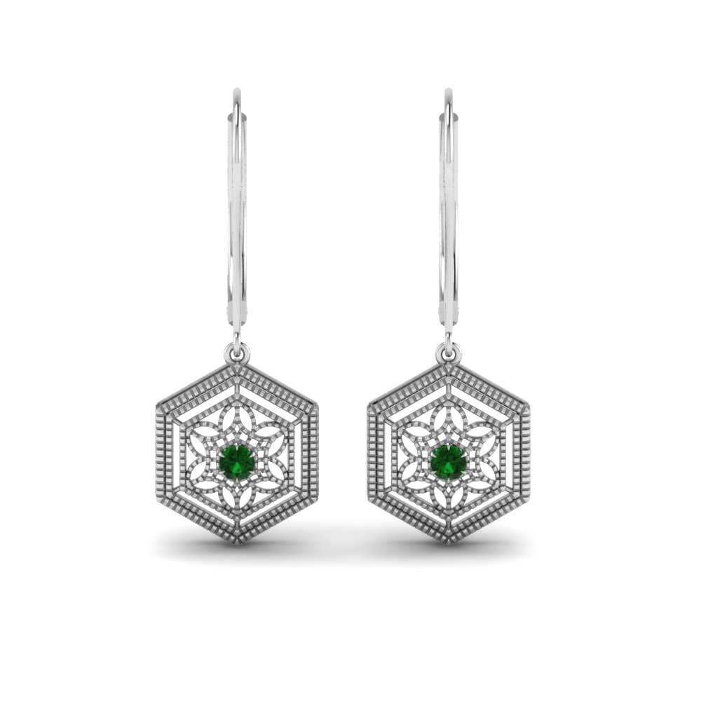 emerald floral leverback dangle earring in FDEAR650209GEMGR NL WG