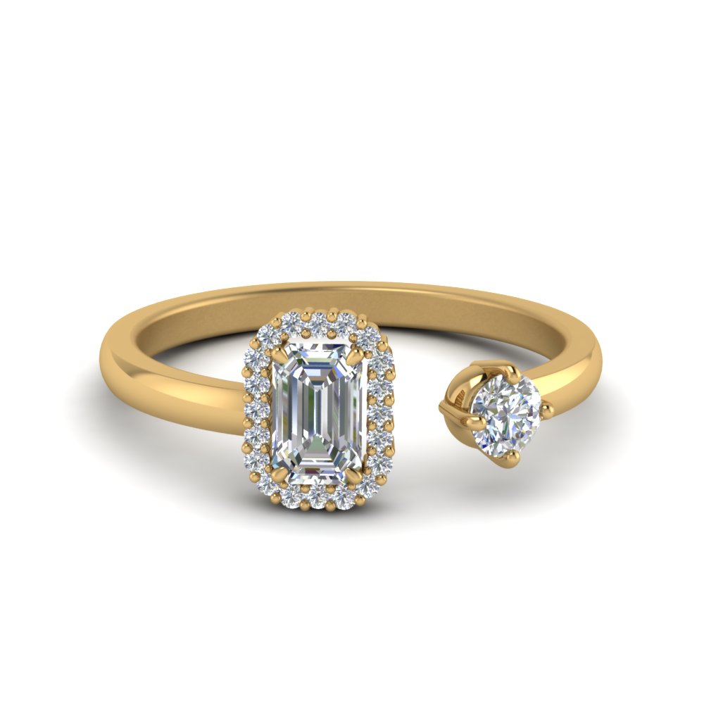 Emerald Cut Halo Diamond Open Ring